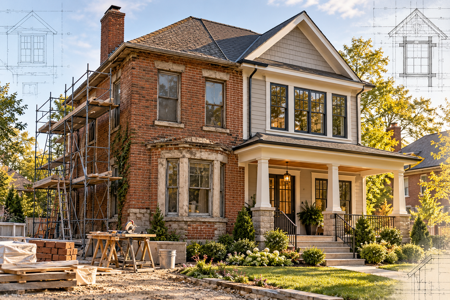 Architectural concept of an older home being remodeled